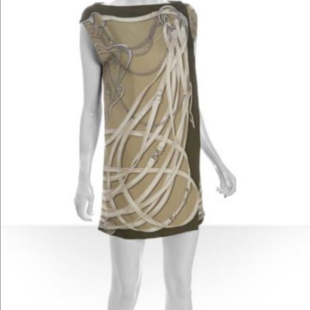 Gucci silk olive green equestrian print mini dress.  style worn by J Lo in ad